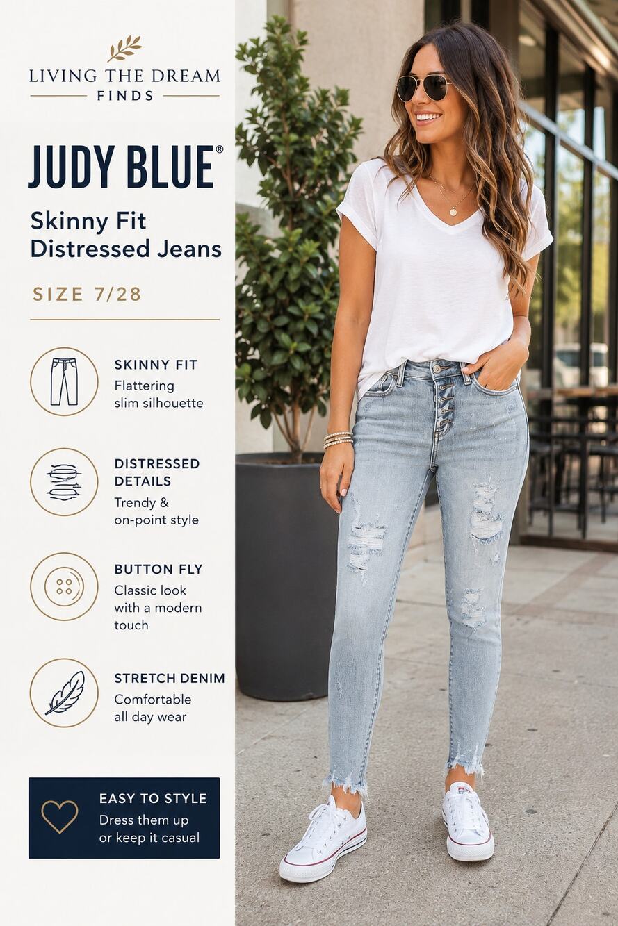 Judy Blue Skinny Fit Distressed Jeans Women's Size 7/28 Button Fly Stretch